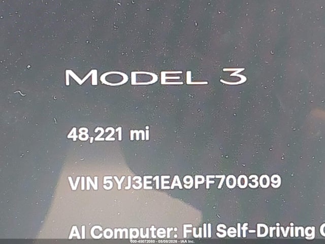 45072080 :رقم المزاد ، 5YJ3E1EA9PF700309 vin ، 2023 Tesla Model 3 Rear-wheel Drive مزاد بيع