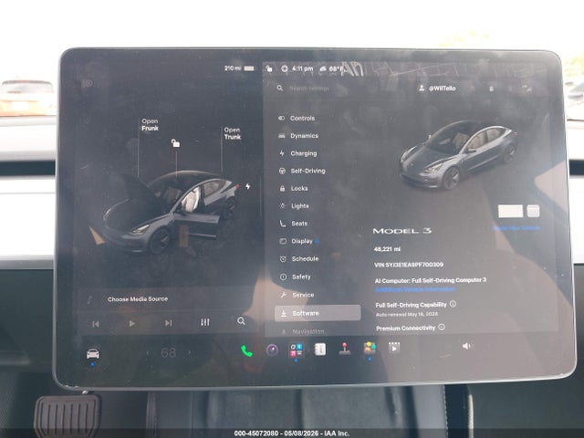 45072080 :رقم المزاد ، 5YJ3E1EA9PF700309 vin ، 2023 Tesla Model 3 Rear-wheel Drive مزاد بيع