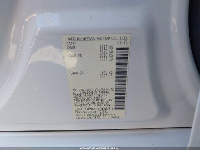 1N4AL3AP9GN330831 Nissan Altima 2.5/2.5 S/2.5 Sl/2.5 Sr/2.5 Sv