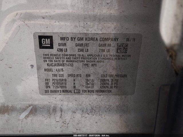 Aukcja sprzedaży 2019 Buick Encore Fwd Preferred, vin: KL4CJASB4KB714763, numer aukcji: 45072117