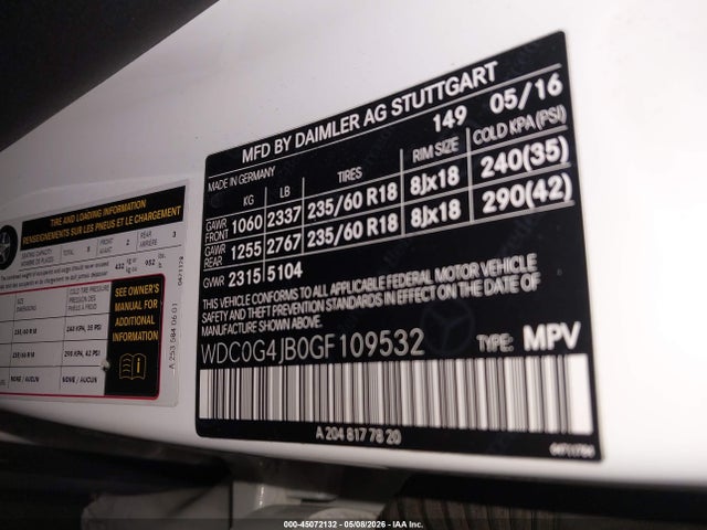 Auction sale of the 2016 Mercedes-benz Glc 300, vin: WDC0G4JB0GF109532, lot number: 45072132