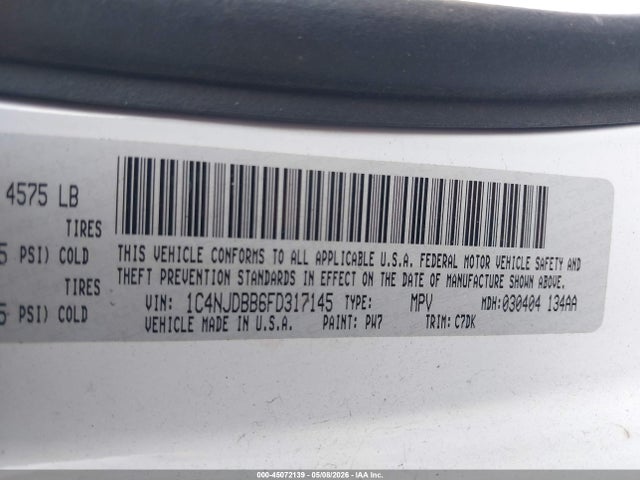 Продаж на аукціоні авто 2015 Jeep Compass Sport, vin: 1C4NJDBB6FD317145, номер лоту: 45072139