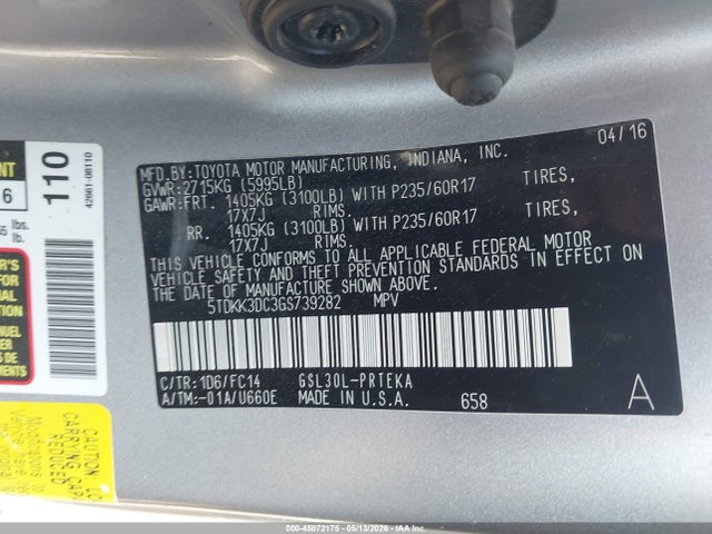 Продаж на аукціоні авто 2016 Toyota Sienna Le 8 Passenger, vin: 5TDKK3DC3GS739282, номер лоту: 45072175