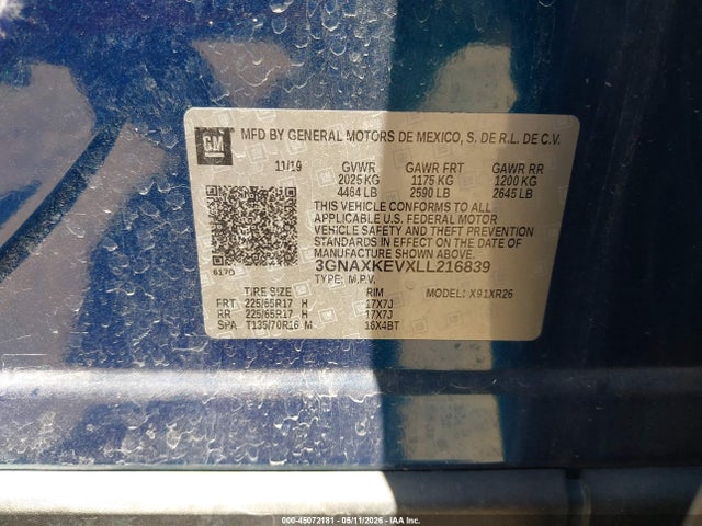 Продаж на аукціоні авто 2020 Chevrolet Equinox Fwd Lt 1.5l Turbo, vin: 3GNAXKEVXLL216839, номер лоту: 45072181