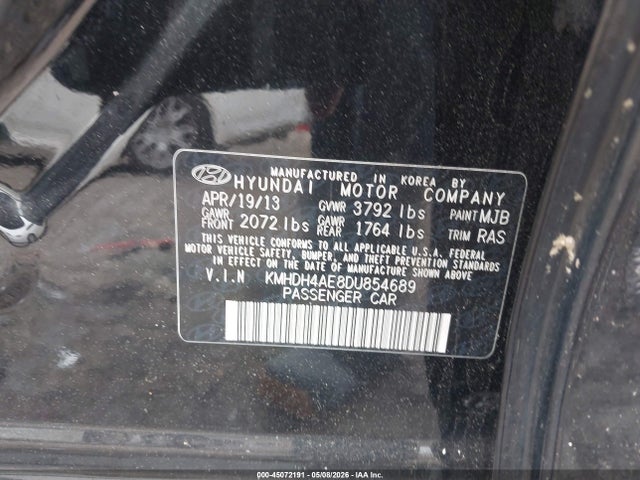45072191 :رقم المزاد ، KMHDH4AE8DU854689 vin ، 2013 Hyundai Elantra Gls مزاد بيع