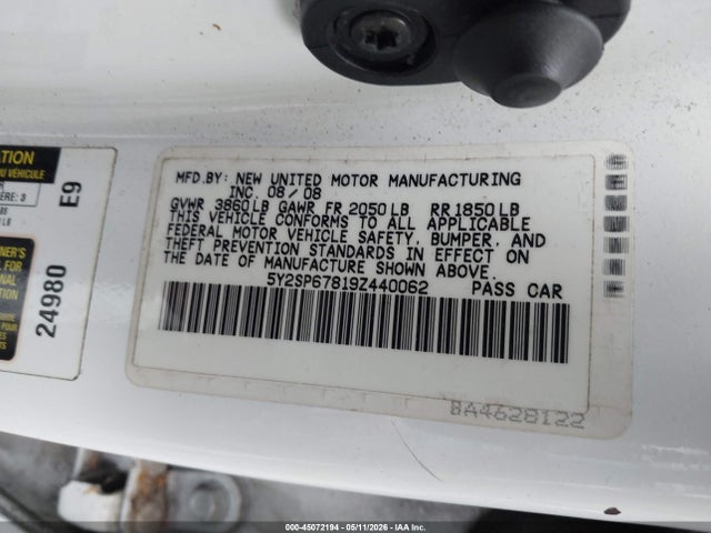 2009 Pontiac Vibe მანქანა იყიდება აუქციონზე, vin: 5Y2SP67819Z440062, აუქციონის ნომერი: 45072194