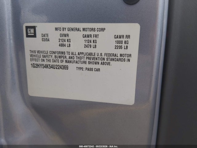 Продаж на аукціоні авто 2004 Pontiac Bonneville Sle, vin: 1G2HY54K54U224369, номер лоту: 45072242