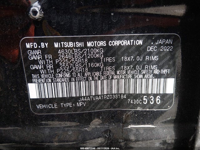 JA4ATVAA1PZ033184 Mitsubishi Eclipse Cross Le S-awc/ralliart S-awc