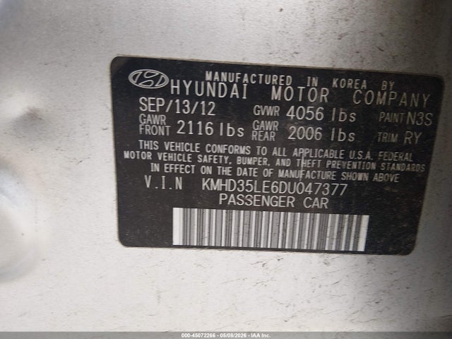 Aukcja sprzedaży 2013 Hyundai Elantra Gt, vin: KMHD35LE6DU047377, numer aukcji: 45072266