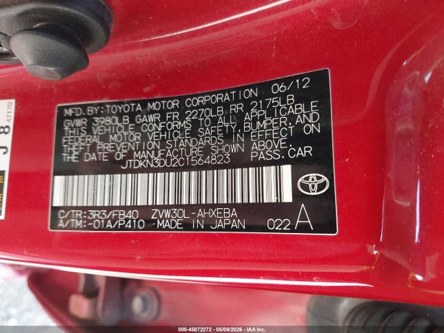 Aukcja sprzedaży 2012 Toyota Prius Three, vin: JTDKN3DU2C1564823, numer aukcji: 45072272