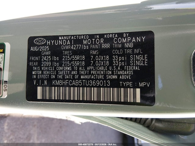 Продажа на аукционе авто 2026 Hyundai Kona Sel Sport, vin: KM8HFCAB5TU369013, номер лота: 45072279