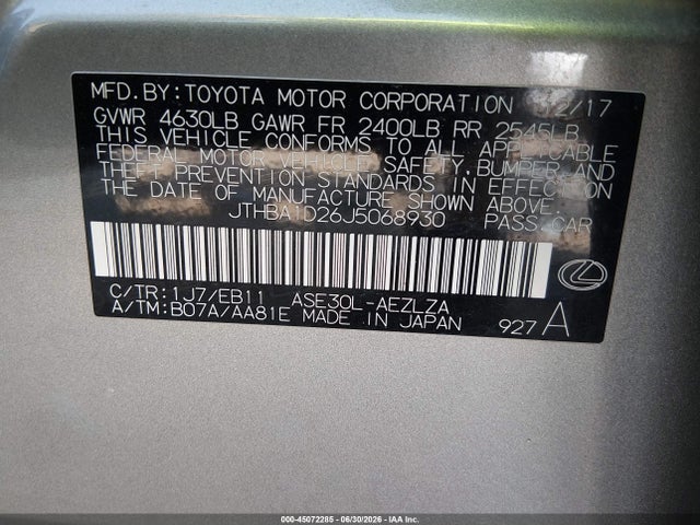 Продажа на аукционе авто 2018 Lexus Is 300, vin: JTHBA1D26J5068930, номер лота: 45072285