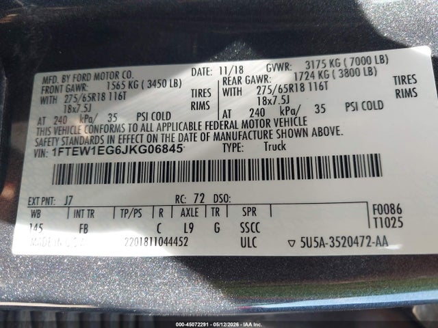 1FTEW1EG6JKG06845 Ford F-150 Xlt