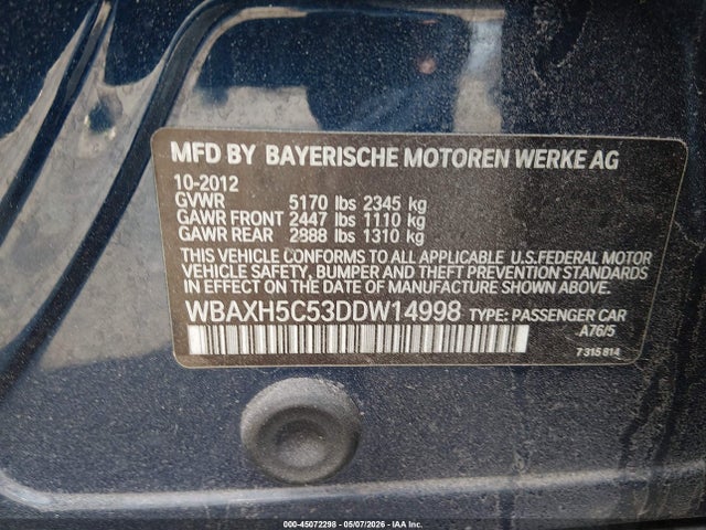 Продажа на аукционе авто 2013 Bmw 528i Xdrive, vin: WBAXH5C53DDW14998, номер лота: 45072298