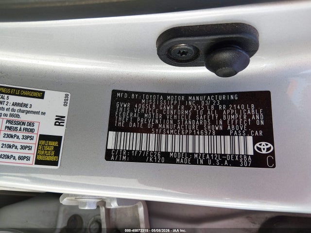 Aukcja sprzedaży 2023 Toyota Corolla Se, vin: 5YFS4MCE6PP146978, numer aukcji: 45072315
