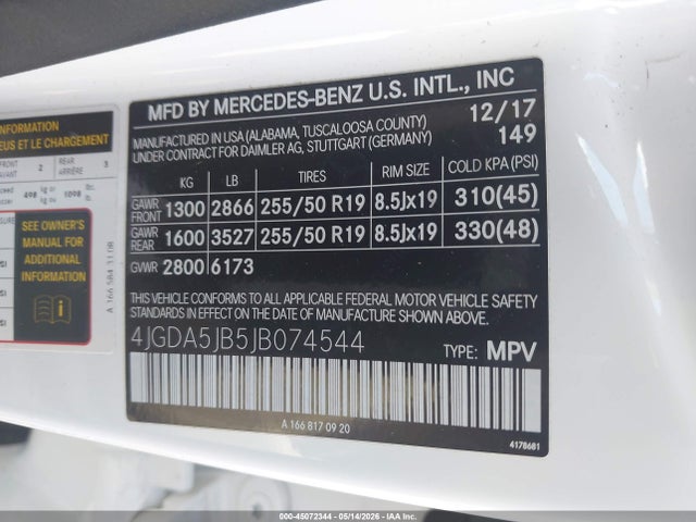 Продаж на аукціоні авто 2018 Mercedes-benz Gle 350, vin: 4JGDA5JB5JB074544, номер лоту: 45072344