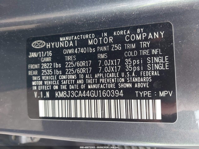 Продаж на аукціоні авто 2016 Hyundai Tucson Se, vin: KM8J3CA44GU160394, номер лоту: 45072353