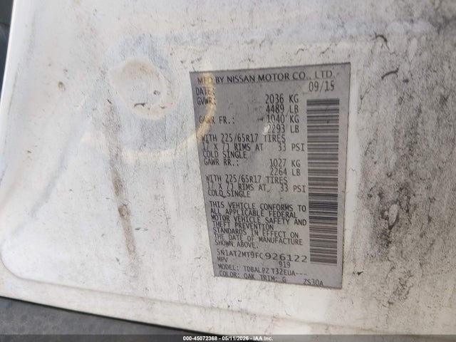 Aukcja sprzedaży 2015 Nissan Rogue S, vin: 5N1AT2MT9FC926122, numer aukcji: 45072368