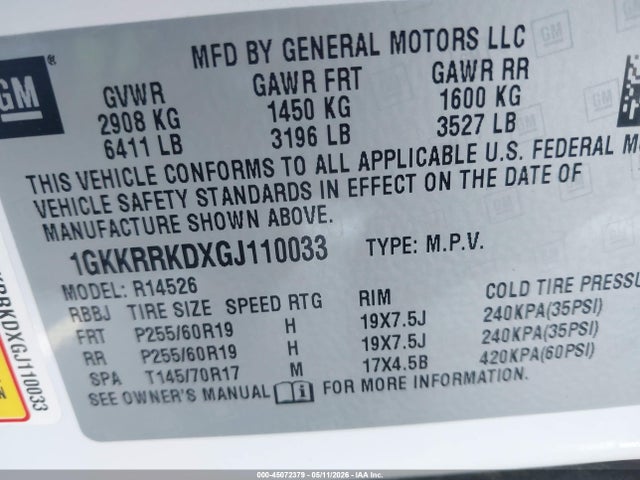 2016 Gmc Acadia Slt-1 მანქანა იყიდება აუქციონზე, vin: 1GKKRRKDXGJ110033, აუქციონის ნომერი: 45072379