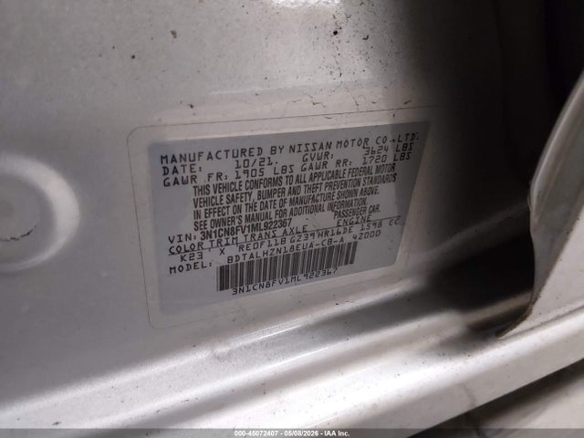 Aukcja sprzedaży 2021 Nissan Versa Sr Xtronic Cvt, vin: 3N1CN8FV1ML922367, numer aukcji: 45072407
