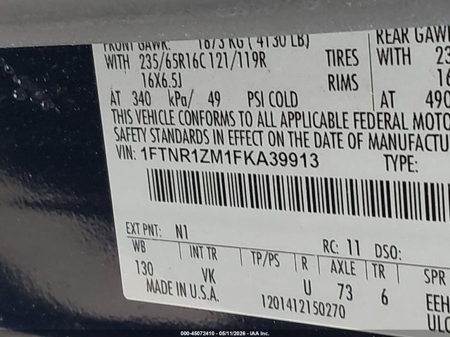 Продажа на аукционе авто 2015 Ford Transit-250, vin: 1FTNR1ZM1FKA39913, номер лота: 45072410