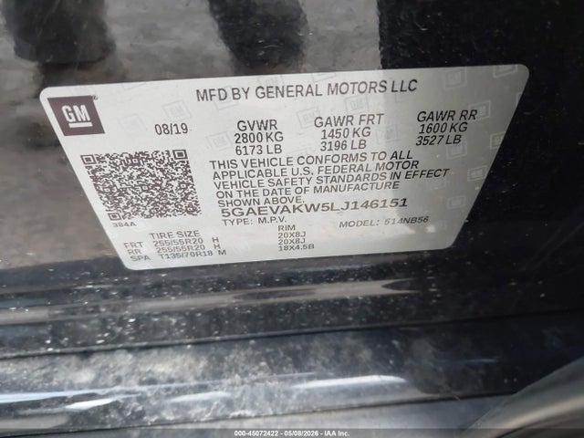 45072422 :رقم المزاد ، 5GAEVAKW5LJ146151 vin ، 2020 Buick Enclave Awd Essence مزاد بيع
