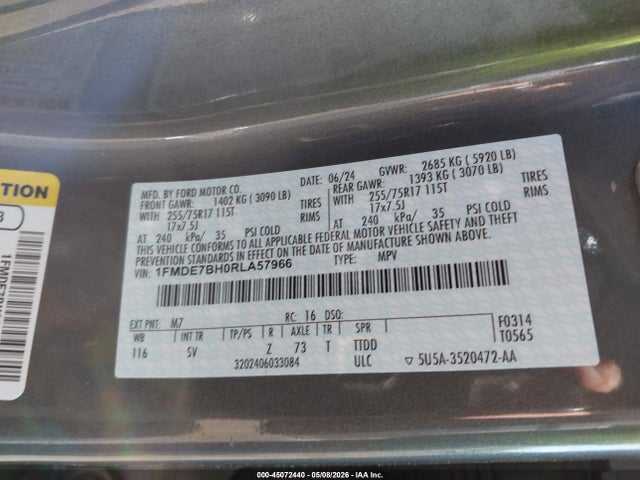 Aukcja sprzedaży 2024 Ford Bronco Big Bend, vin: 1FMDE7BH0RLA57966, numer aukcji: 45072440