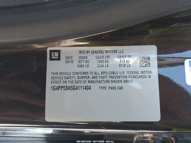 Auction sale of the 2016 Buick Verano, vin: 1G4PP5SK6G4111494, lot number: 45072445