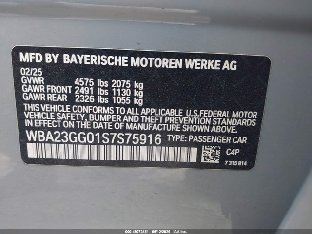 Aukcja sprzedaży 2025 Bmw 228 Gran Coupe Xdrive, vin: WBA23GG01S7S75916, numer aukcji: 45072451