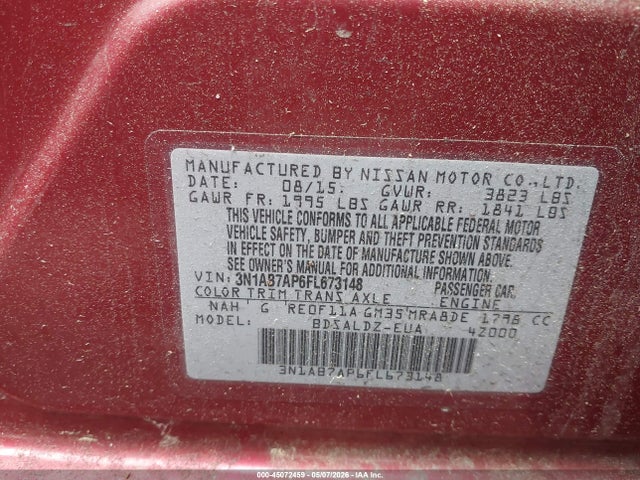 Aukcja sprzedaży 2015 Nissan Sentra Fe+ S/s/sl/sr/sv, vin: 3N1AB7AP6FL673148, numer aukcji: 45072459