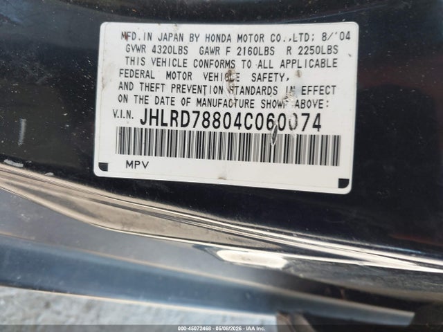 Продажа на аукционе авто 2004 Honda Cr-v Ex, vin: JHLRD78804C060074, номер лота: 45072468
