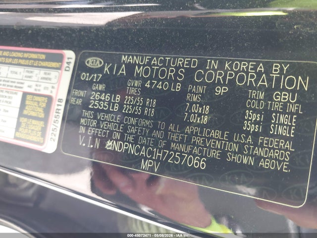 45072471 :رقم المزاد ، KNDPNCAC1H7257066 vin ، 2017 Kia Sportage Ex مزاد بيع