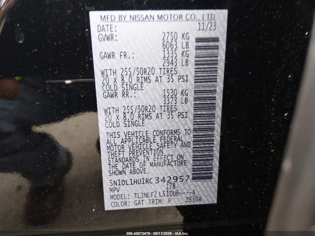 45072476 :رقم المزاد ، 5N1DL1HU1RC342957 vin ، 2024 Infiniti Qx60 Autograph Awd مزاد بيع