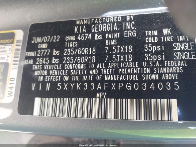 2023 Kia Sportage Ex მანქანა იყიდება აუქციონზე, vin: 5XYK33AFXPG034035, აუქციონის ნომერი: 45072482