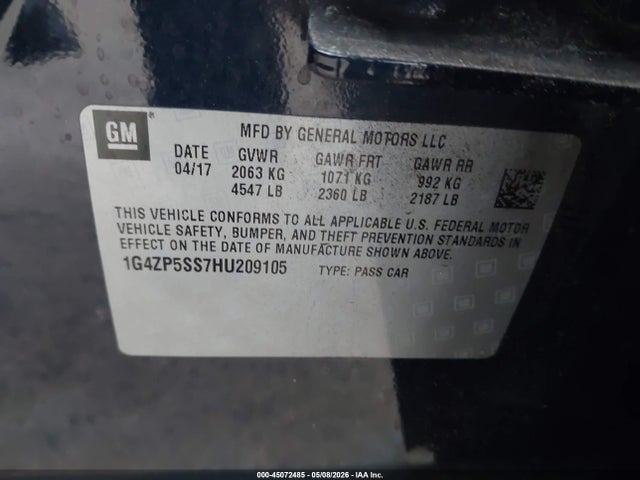 45072485 :رقم المزاد ، 1G4ZP5SS7HU209105 vin ، 2017 Buick Lacrosse Essence مزاد بيع