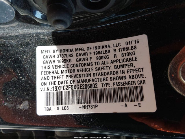 19XFC2F5XGE206802 Honda Civic Lx