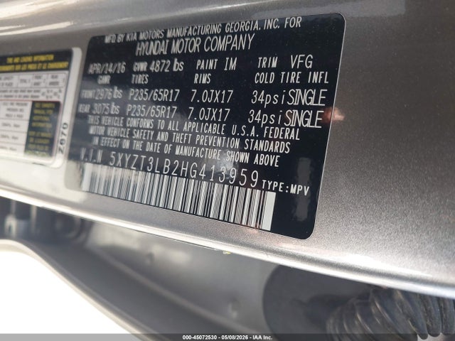 Продажа на аукционе авто 2017 Hyundai Santa Fe Sport 2.4l, vin: 5XYZT3LB2HG413959, номер лота: 45072530