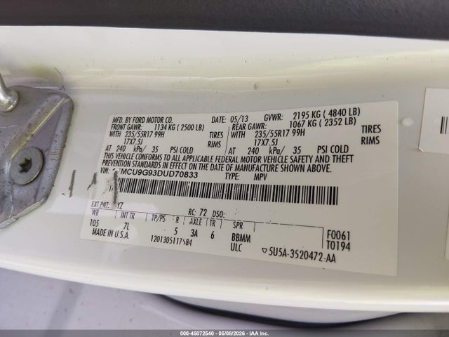 Aukcja sprzedaży 2013 Ford Escape Se, vin: 1FMCU9G93DUD70833, numer aukcji: 45072540