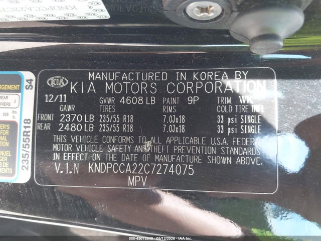 Aukcja sprzedaży 2012 Kia Sportage Ex, vin: KNDPCCA22C7274075, numer aukcji: 45072548