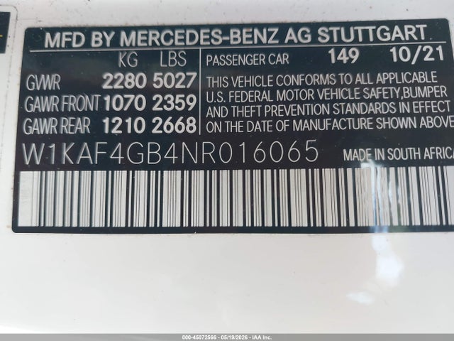 W1KAF4GB4NR016065 Mercedes-Benz C 300 Sedan