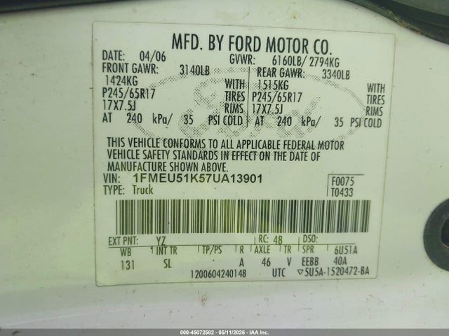Продаж на аукціоні авто 2007 Ford Explorer Sport Trac Xlt, vin: 1FMEU51K57UA13901, номер лоту: 45072582