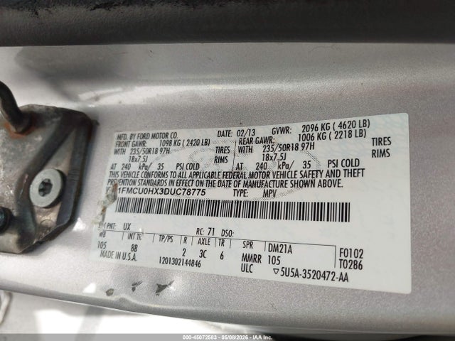 2013 Ford Escape Sel მანქანა იყიდება აუქციონზე, vin: 1FMCU0HX3DUC78775, აუქციონის ნომერი: 45072583