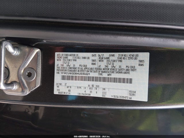 45072593 :رقم المزاد ، 1FMCU9GD8HUE50221 vin ، 2017 Ford Escape Se مزاد بيع