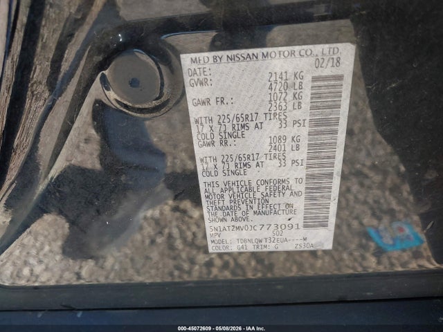 Продажа на аукционе авто 2018 Nissan Rogue Sv, vin: 5N1AT2MV0JC773091, номер лота: 45072609