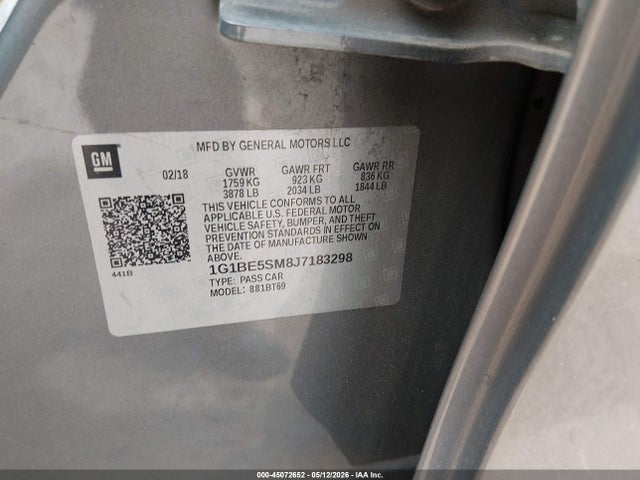Продаж на аукціоні авто 2018 Chevrolet Cruze Lt Auto, vin: 1G1BE5SM8J7183298, номер лоту: 45072652