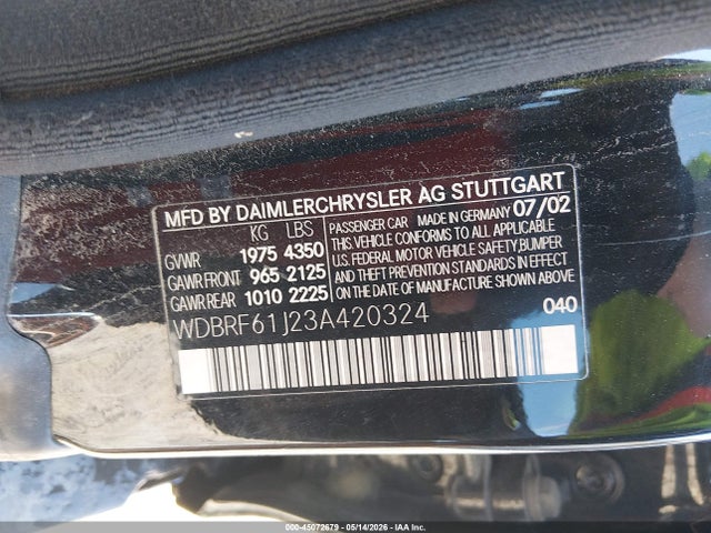 45072679 :رقم المزاد ، WDBRF61J23A420324 vin ، 2003 Mercedes-benz C 240 مزاد بيع