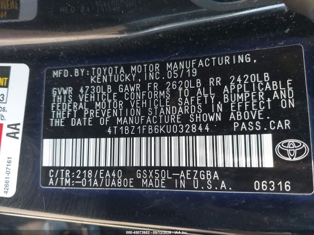Aukcja sprzedaży 2019 Toyota Avalon Xle, vin: 4T1BZ1FB6KU032844, numer aukcji: 45072682