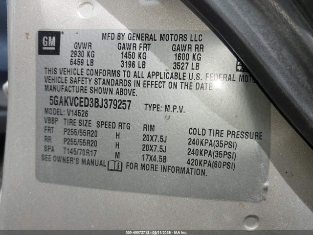 Продажа на аукционе авто 2011 Buick Enclave 2xl, vin: 5GAKVCED3BJ379257, номер лота: 45072713