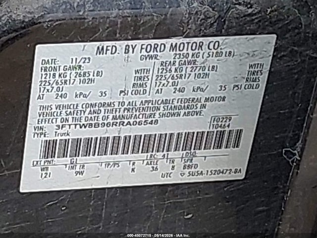 Продаж на аукціоні авто 2024 Ford Maverick Xl, vin: 3FTTW8B96RRA06548, номер лоту: 45072715