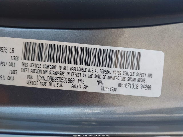 Продажа на аукционе авто 2014 Jeep Compass Sport, vin: 1C4NJDBB9ED591860, номер лота: 45072738